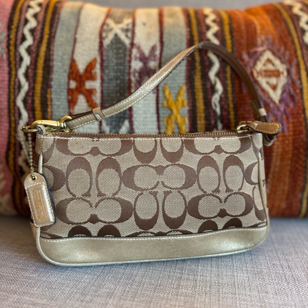 Vintage Y2K Coach Signature Demi Mini Bag in Canvas and Gold Leather - Picture 2 of 12